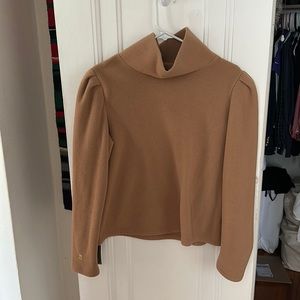 Dudley Stephens Palmer Puff Sleeve Turtleneck in Camel